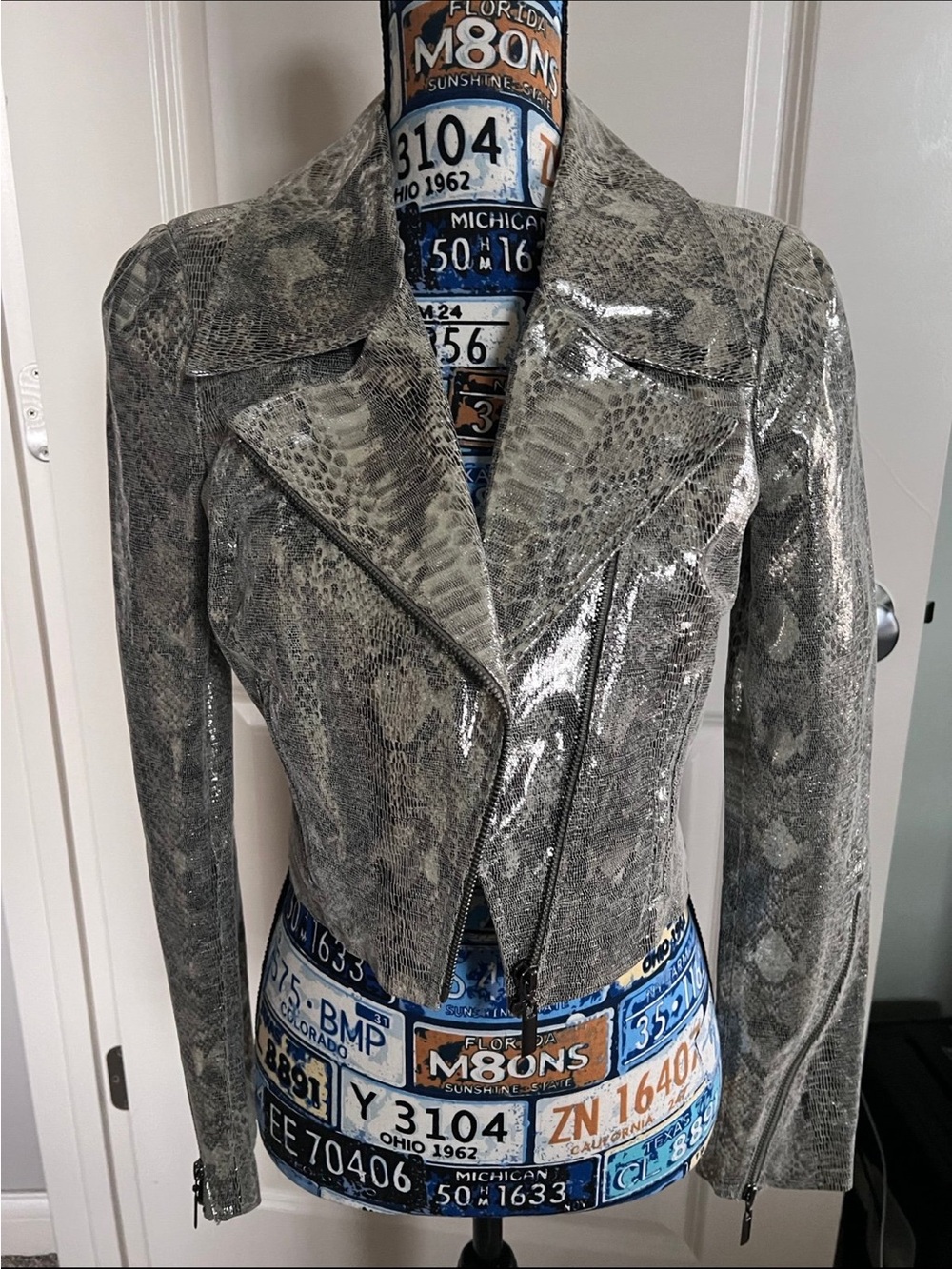 Bebe Foil Metallic Snakeskin Jacket